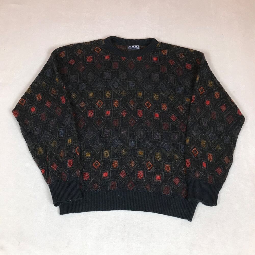 Vintage Jantzen Textured Geometric Diamond Knit Grunge Grandpa Sweater Large
